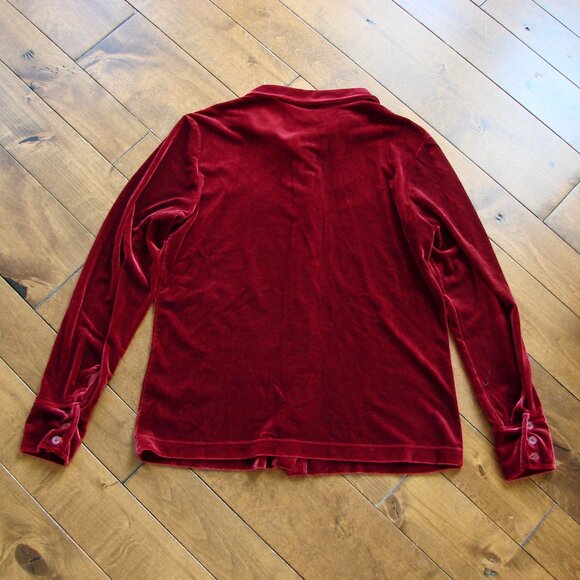 Gap Velvet Shirt Button Up Holiday Party Burgundy Wine Loose Size Large - Picture 11 of 12